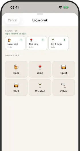 Modraly screenshot: Logging a drink