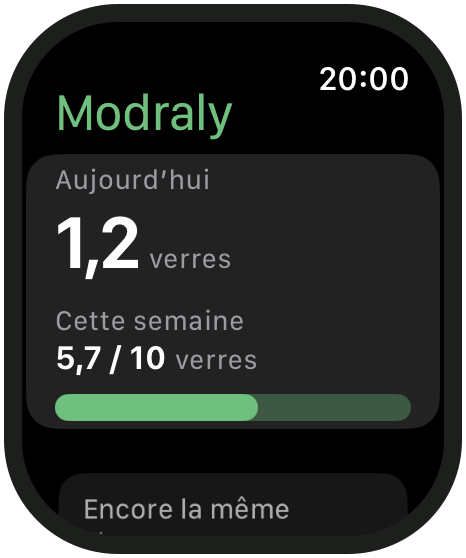 Modraly sur Apple Watch : verres du jour et semaine face au repère hebdomadaire