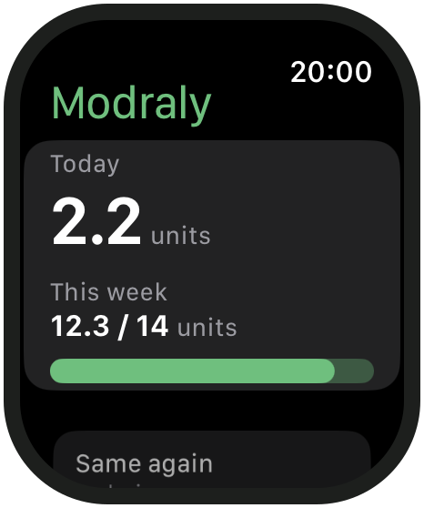 Modraly on Apple Watch: today's units and this week against the weekly reference