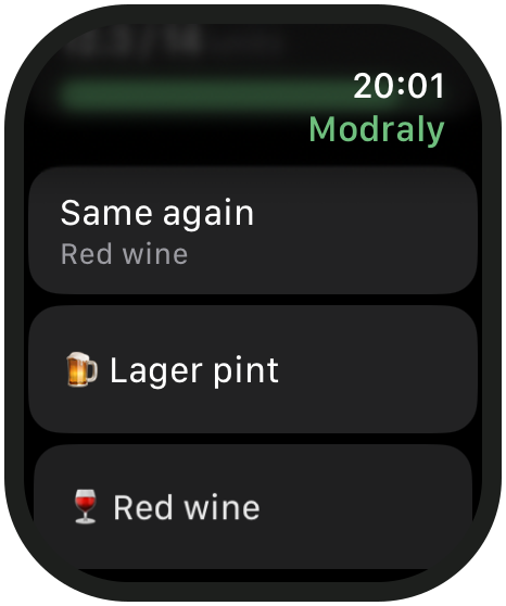 Modraly on Apple Watch: Same again and favourites to log in one tap